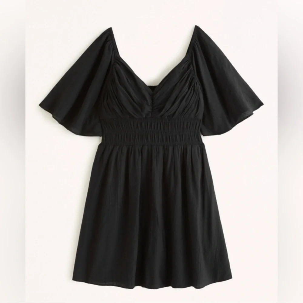 Abercrombie & Fitch Black Angel Sleeve Smocked Waist Mini Dress size ST EUC - Picture 6 of 12